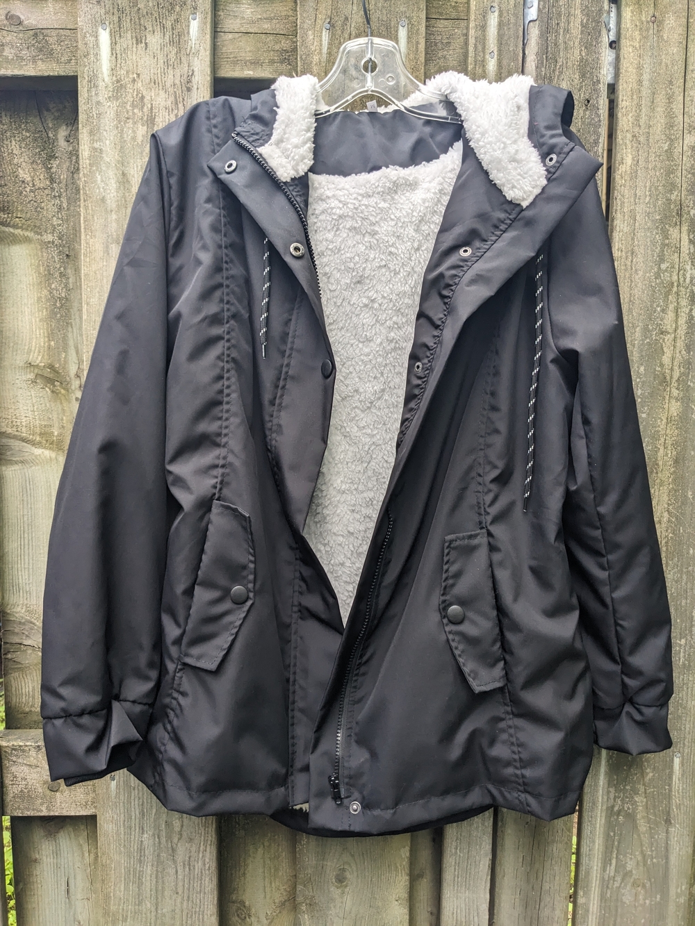 Black Sherpa-Lined Hooded Jacket